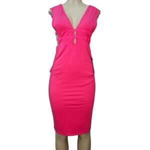 BEBE Dress Medium Caged Knit Bodycon Pink Club Gender Reveal Barbie Party NEW